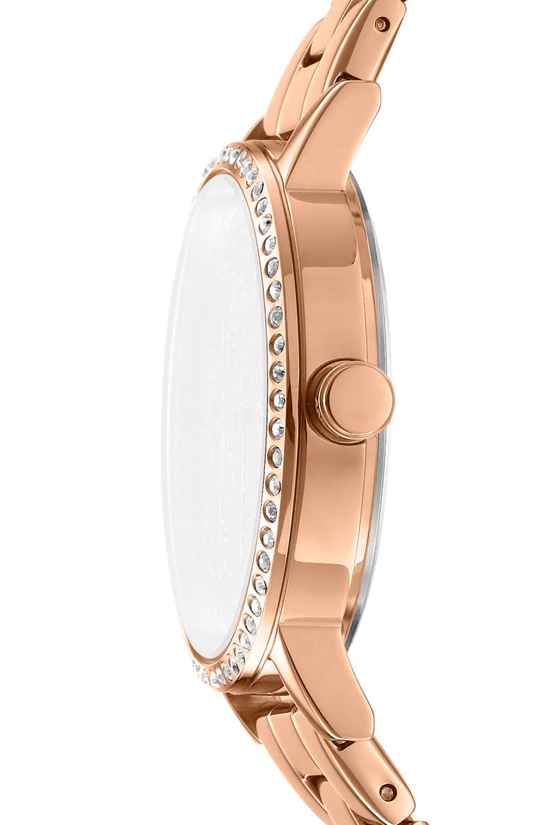 Three Hand Quartz Crystal Embellished Bracelet Watch, 36mm, Alternate, color, ROSE GOLD