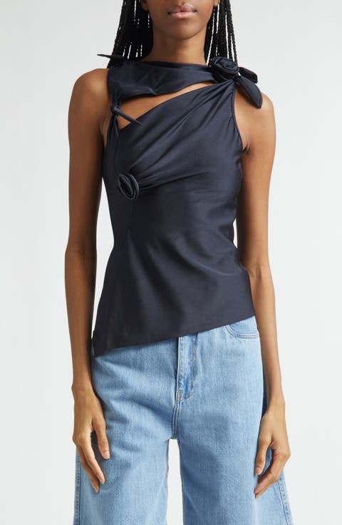 Rosette Cutout Asymmetric Jersey Top