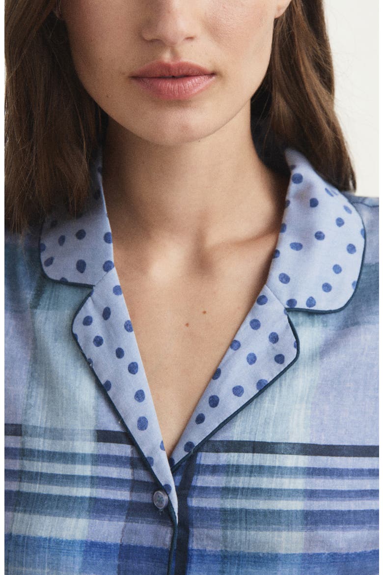 Mixed Print Cotton Pajama Top, Alternate, color, INK BLUE