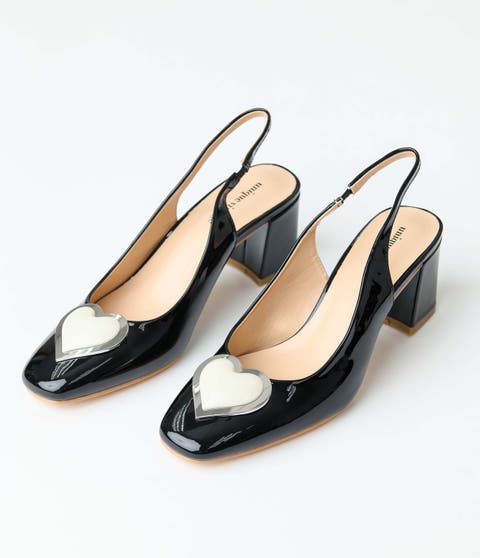 Heart Leatherette Slingback Heels