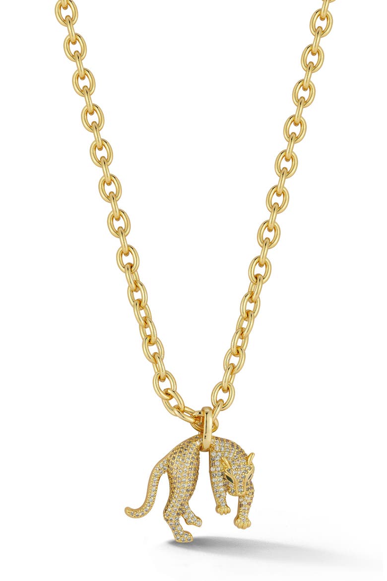 Pavé Cubic Zirconia Jaguar Pendant Necklace, Main, color, GOLD