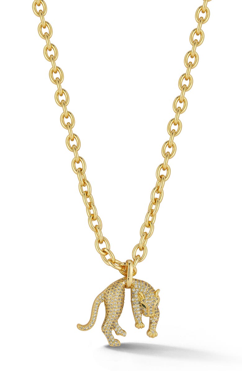 CHLOE AND MADISON Pavé Cubic Zirconia Jaguar Pendant Necklace, Main, color, Gold