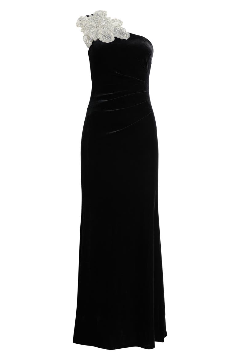 One-Shoulder Velvet Dress, Main, color, BLACK