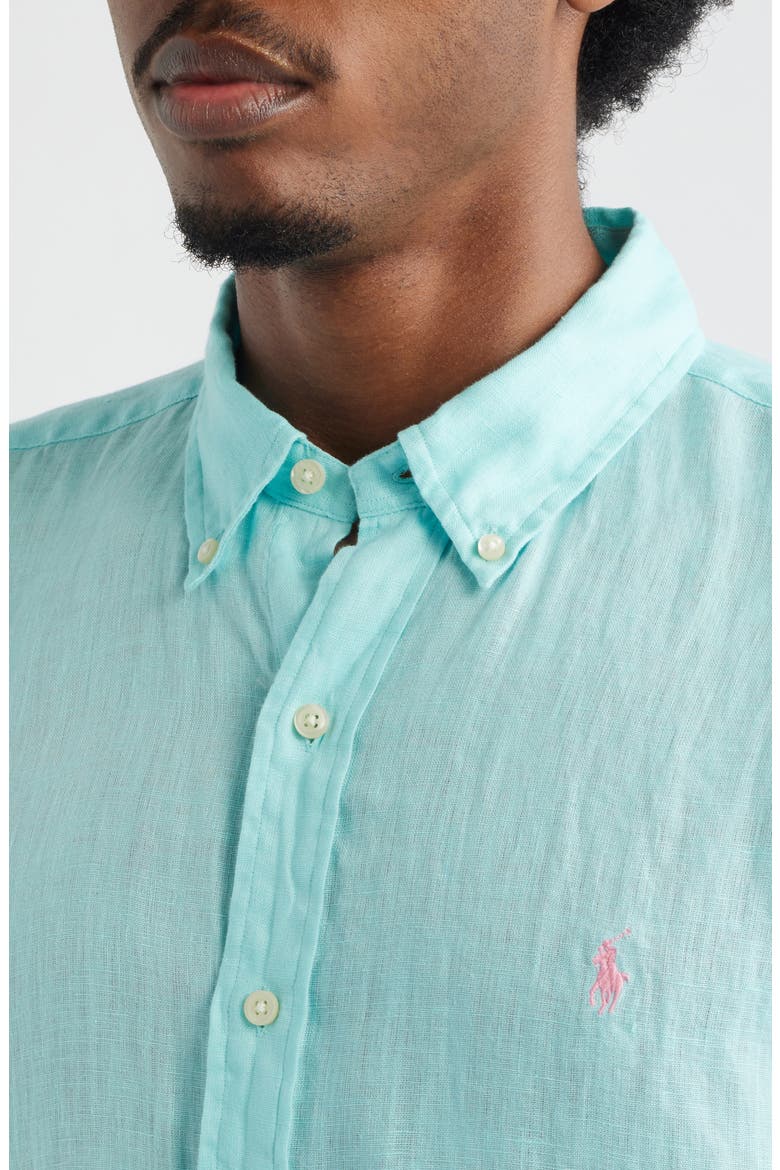 Classic Fit Linen Short Slleeve Button-Down Shirt, Alternate, color, NEW AQUA