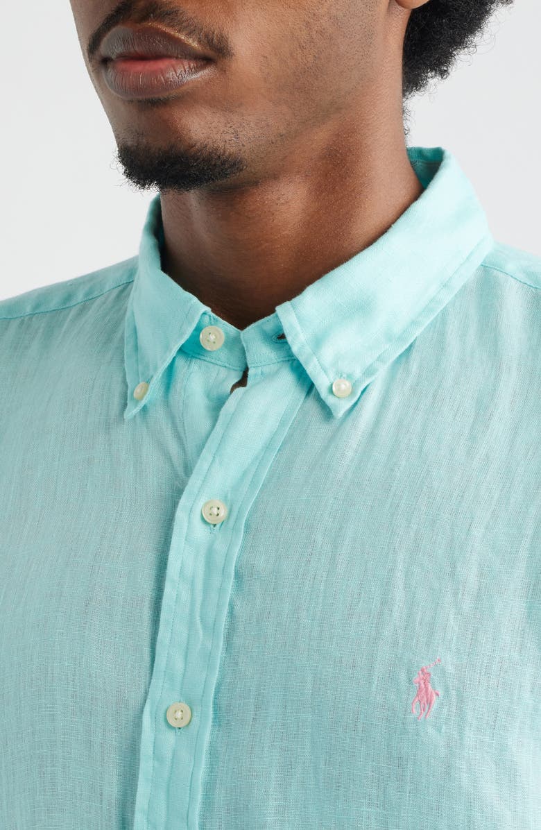 Polo Ralph Lauren Classic Fit Linen Short Slleeve Button-Down Shirt, Alternate, color, New Aqua