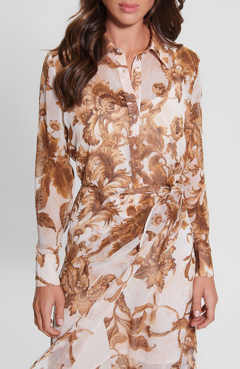 GUESS Lama Floral Long Sleeve Midi Shirtdress, Alternate, color, 