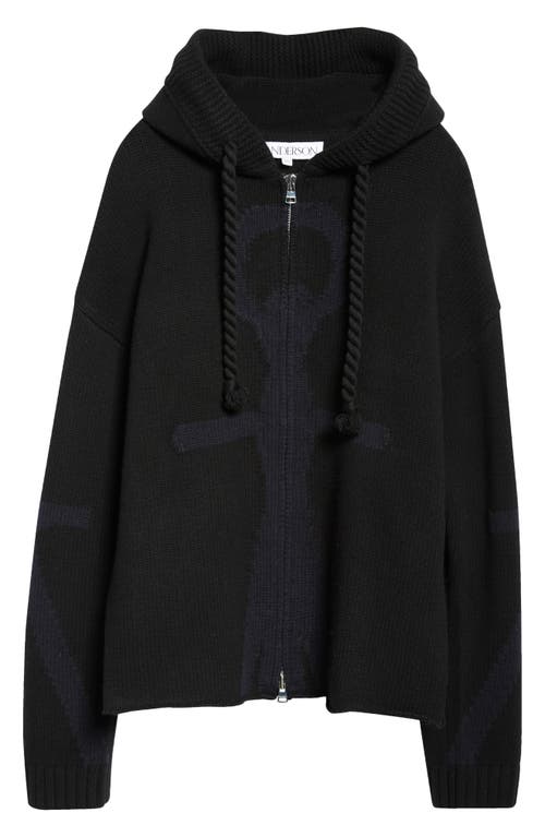 Jw Anderson Anchor Logo Hoodie With Zip In Black/navy