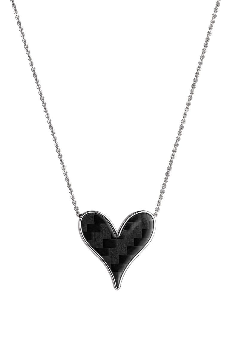Penelope Sterling Silver Carbon Fiber Heart Pendant Necklace, Main, color, BLACK