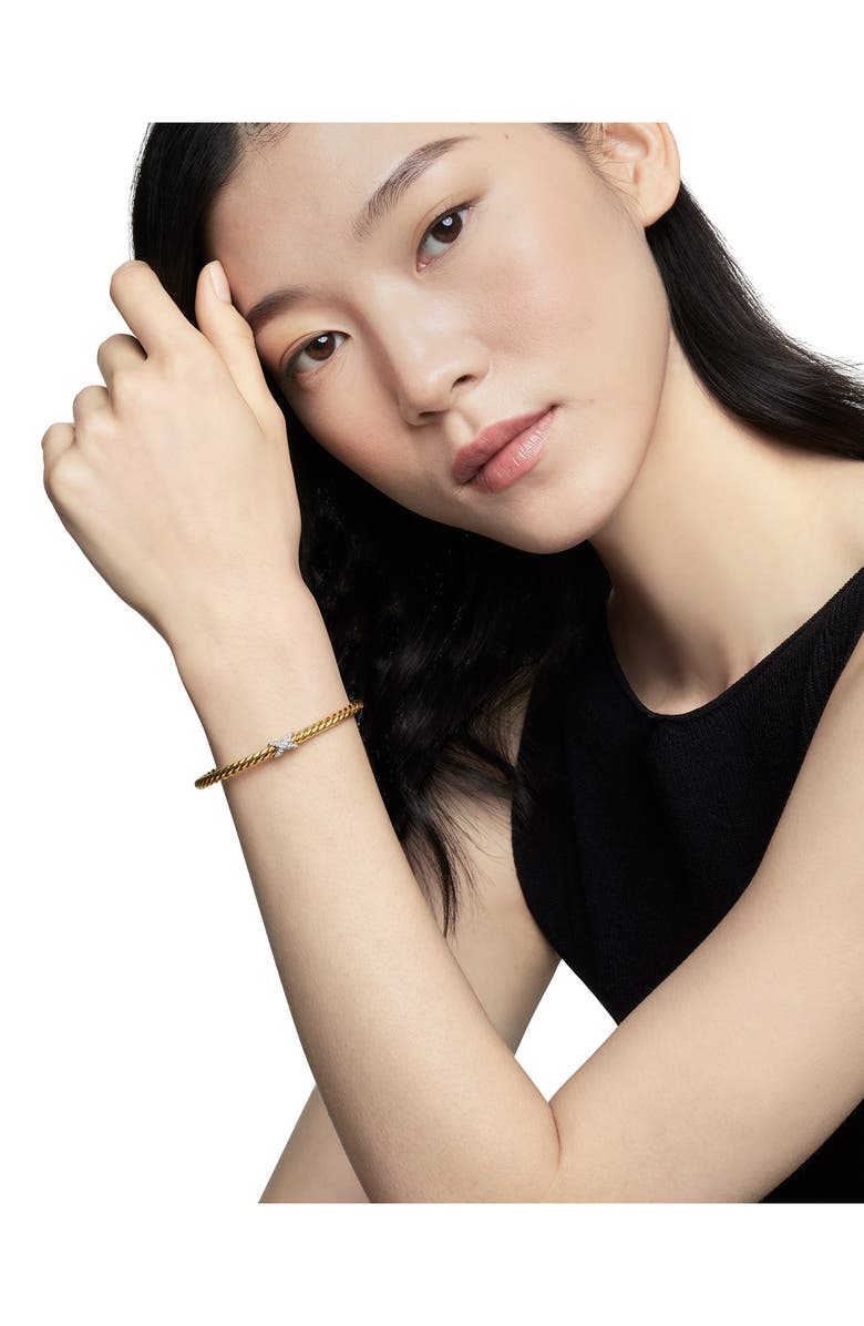 David Yurman X Cablespira<sup>®</sup> Station Bracelet in 18K Yellow Gold with Pavé Diamonds, 4mm, Alternate, color, Diamond