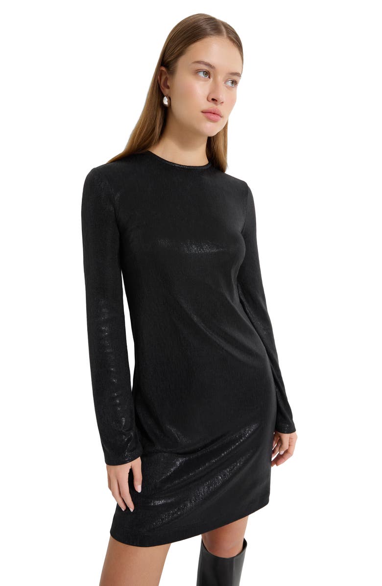 Marcella Adya Metallic Long Sleeve Minidress, Alternate, color, Black Shiny