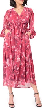 GIBSONLOOK The Blissful Floral Print Tie Waist Long Sleeve Maxi Dress