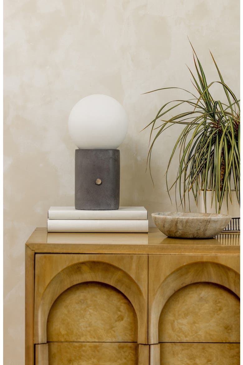 Kai 11" Modern Frosted Glass Orb Table Lamp with USB Charging Port and Built-In 3-Way Dimmer, Alternate, color, Cement Gray