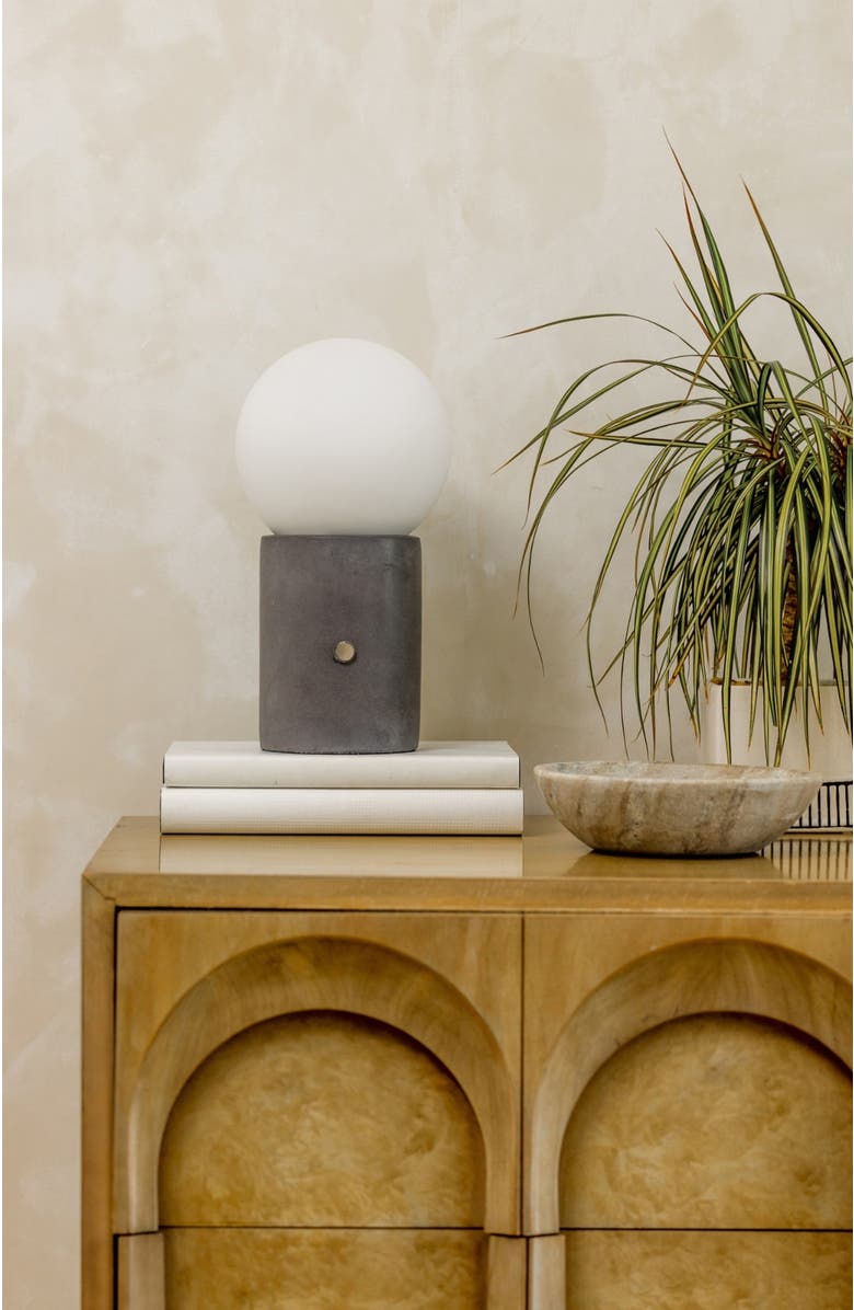 Brightech Kai 11" Modern Frosted Glass Orb Table Lamp with USB Charging Port and Built-In 3-Way Dimmer, Alternate, color, Cement Gray