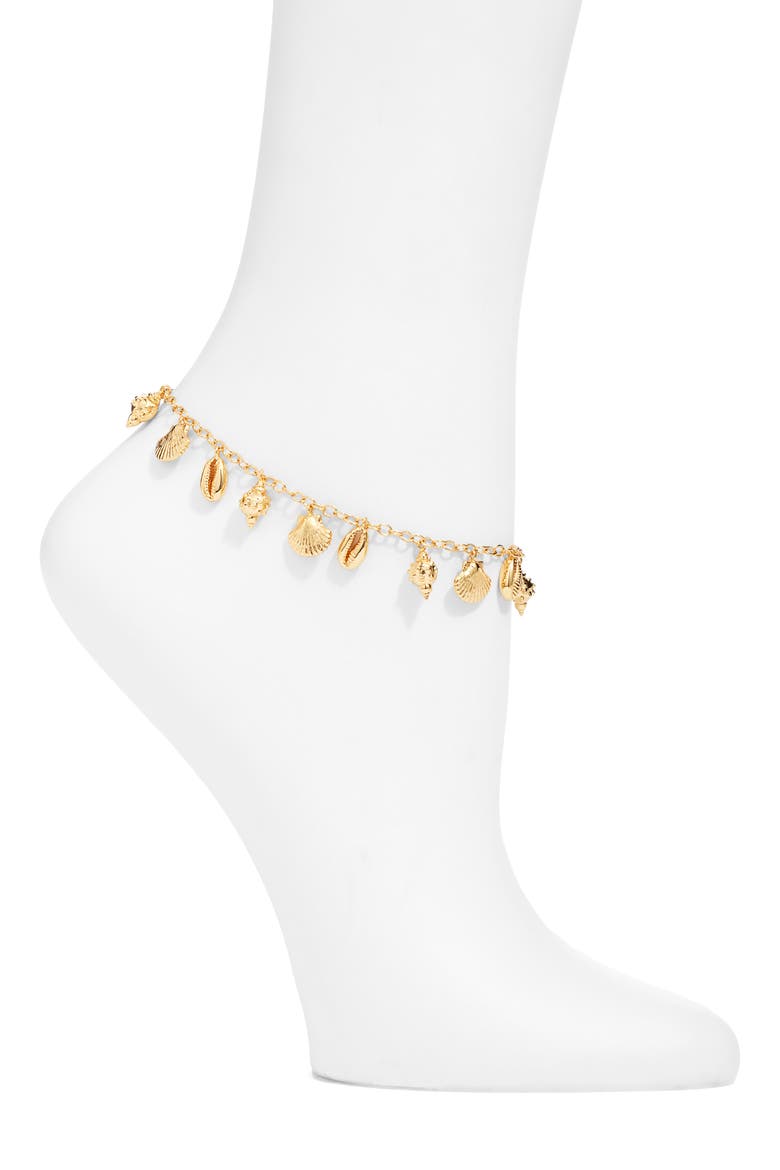 Tiny Shells Charm Anklet, Main, color, GOLD