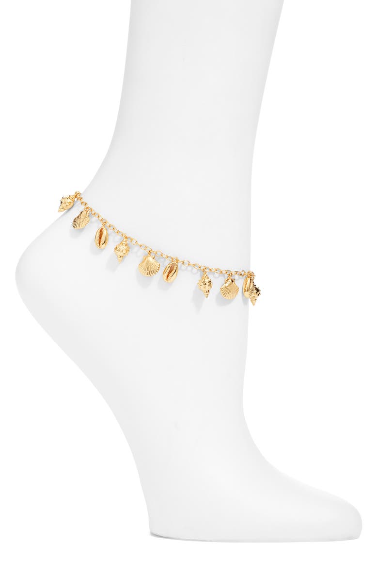 NEST Jewelry Tiny Shells Charm Anklet, Main, color, Gold