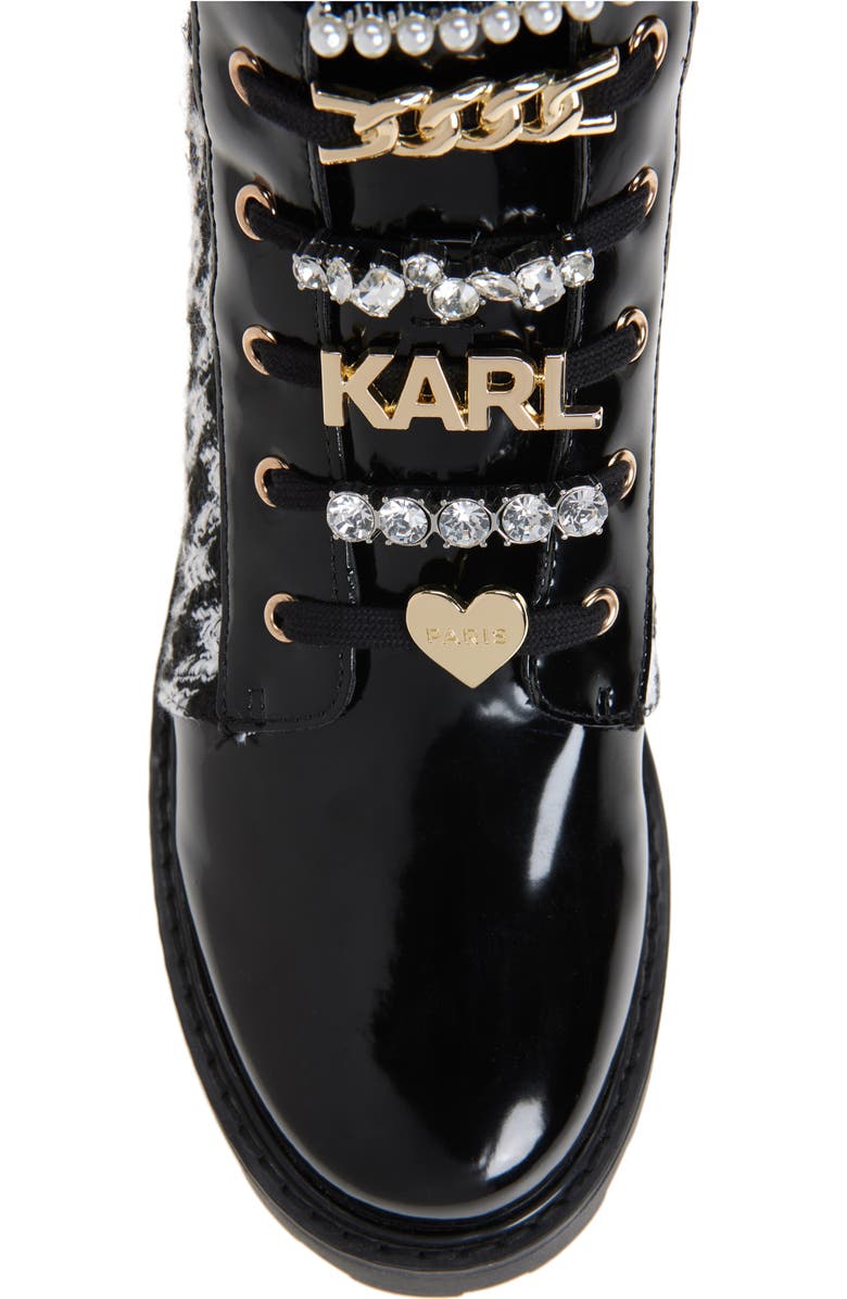 KARL LAGERFELD PARIS Maple Tweed Combat Boot, Alternate, color, Black/White