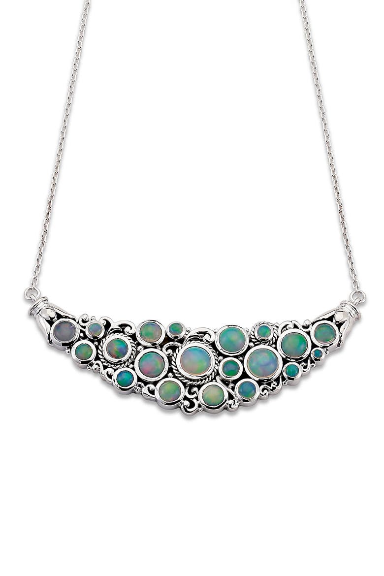 Sterling Silver Cluster Bib Necklace, Main, color, BLUE