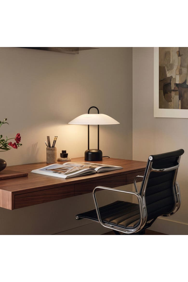 Rumi 12" LED Table Lamp with Frosted Glass Shade, In-Line Dimmer and Weighted Base, Alternate, color, Black and White