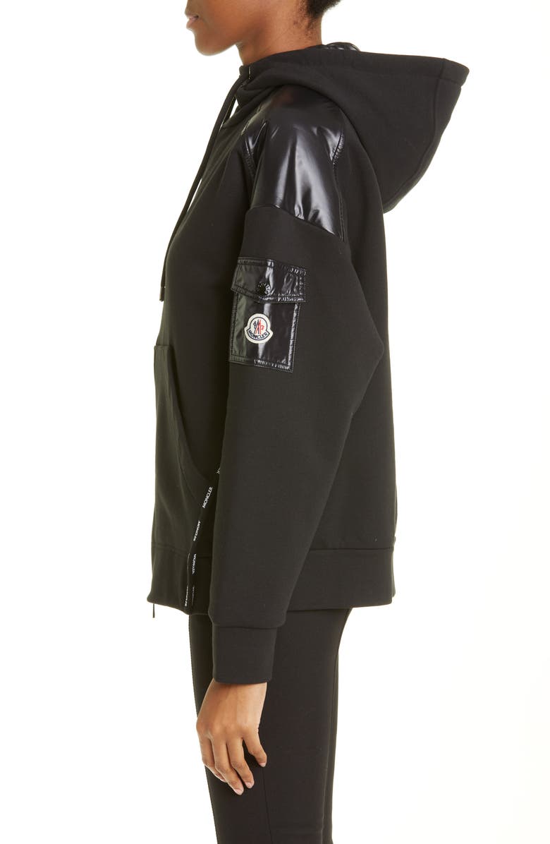 Moncler Logo Tape Mixed Media Zip Hoodie, Alternate, color, 