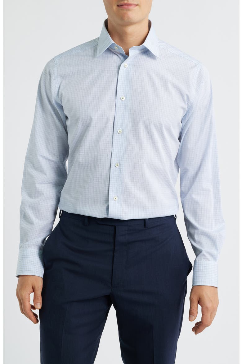 Trim Fit Poplin Micro Check Dress Shirt, Main, color, BLUE/GREEN