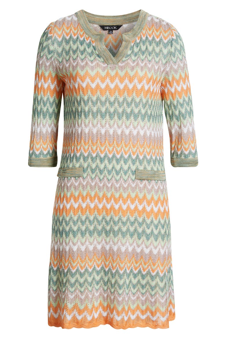 Pointelle Zigzag Knit Shift Dress, Alternate, color, GREEN MULTI