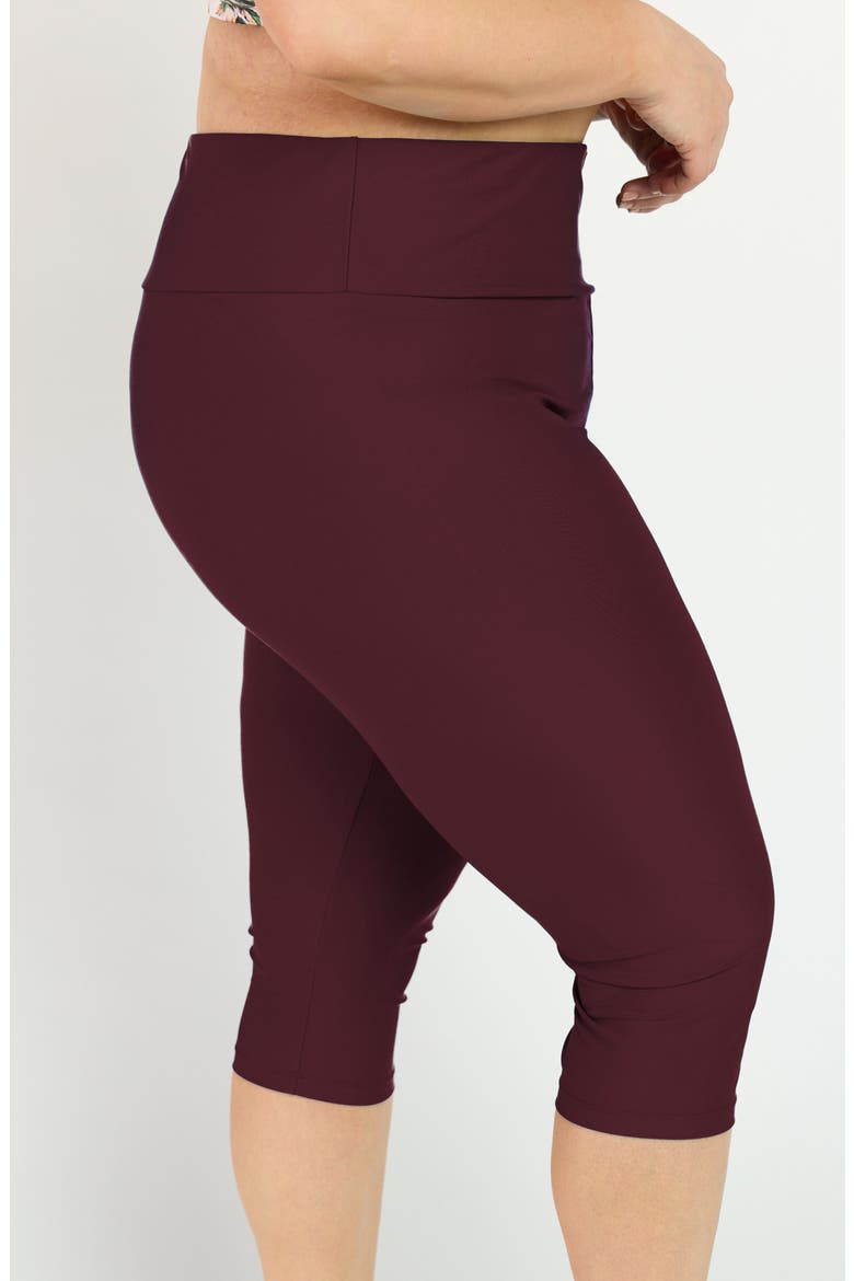 Plus Size Capri Swim Leggings, Alternate, color, Wine