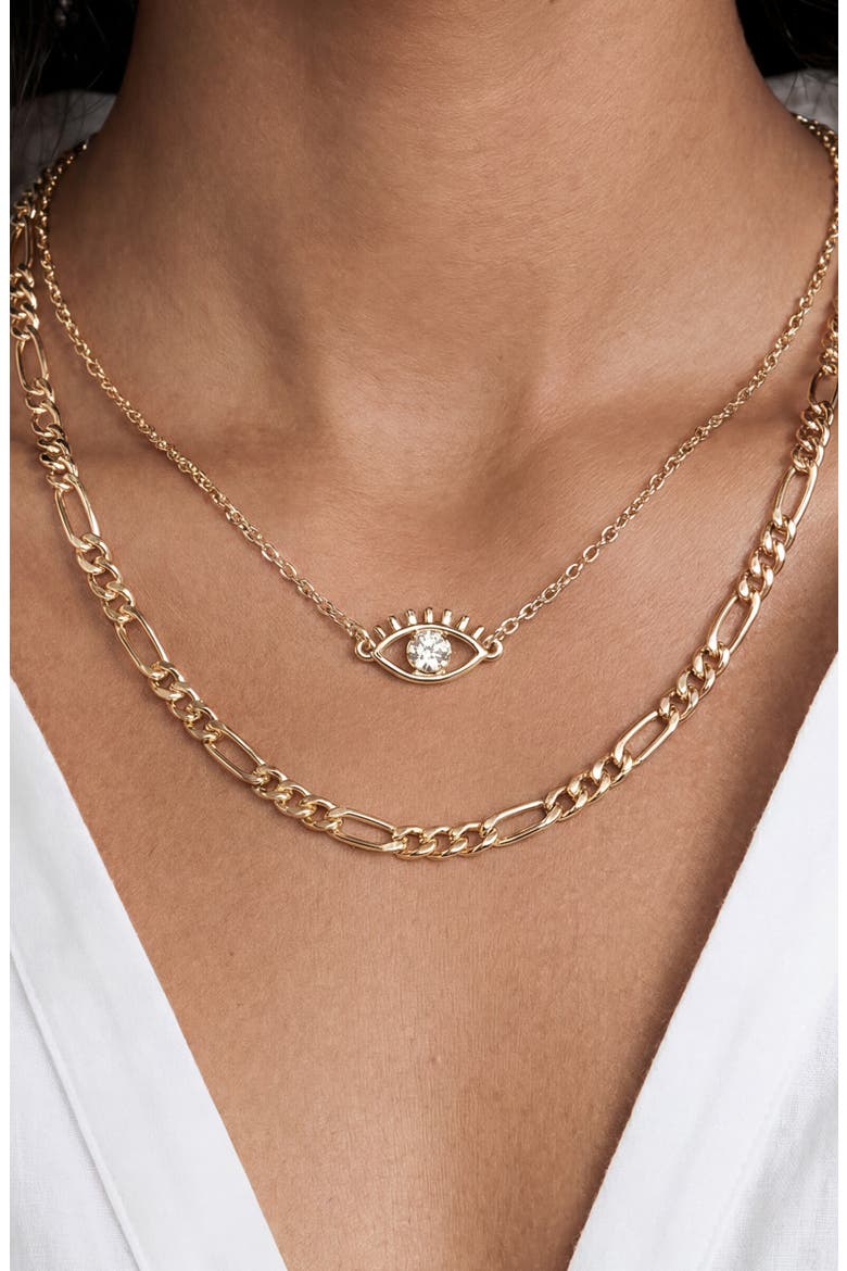 Evil Eye Pendant Layered Chain Necklace, Alternate, color, GOLD