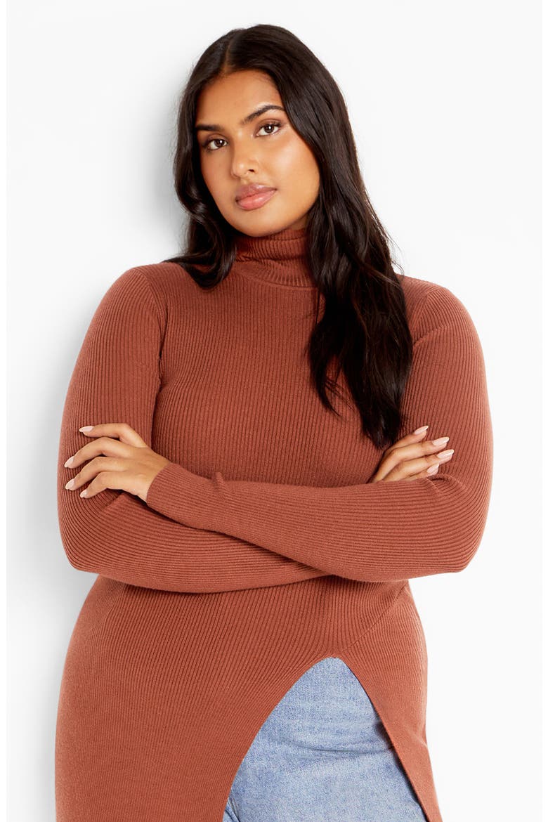 Split Longline Long Sleeve Sweater, Alternate, color, TOFFEE