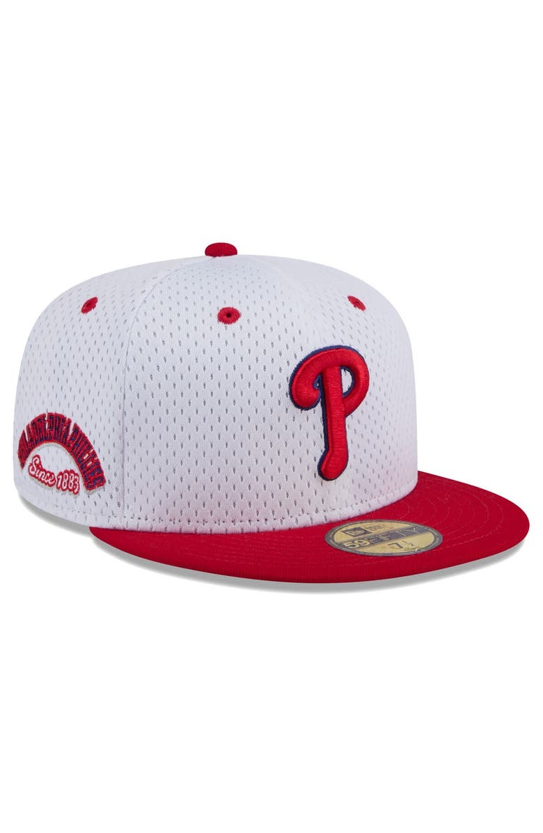 New Era Men's New Era White Philadelphia Phillies Throwback Mesh 59FIFTY Fitted Hat, Main, color,
