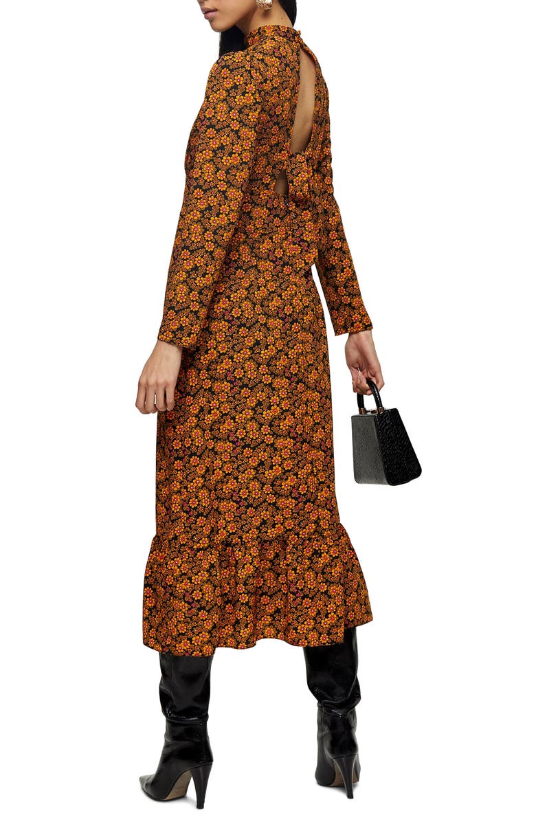 Topshop Archive Floral Print Long Sleeve Midi Dress, Alternate, color,