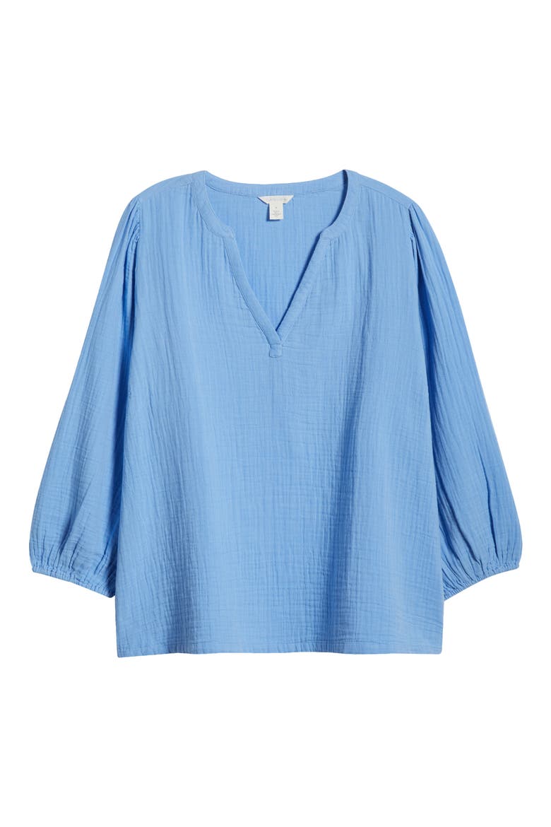 Long Sleeve Cotton Gauze Popover Top, Alternate, color, BLUE CORNFLOWER