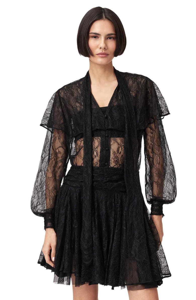 AllSaints Athena Lace Button-Up Shirt, Alternate, color, Black