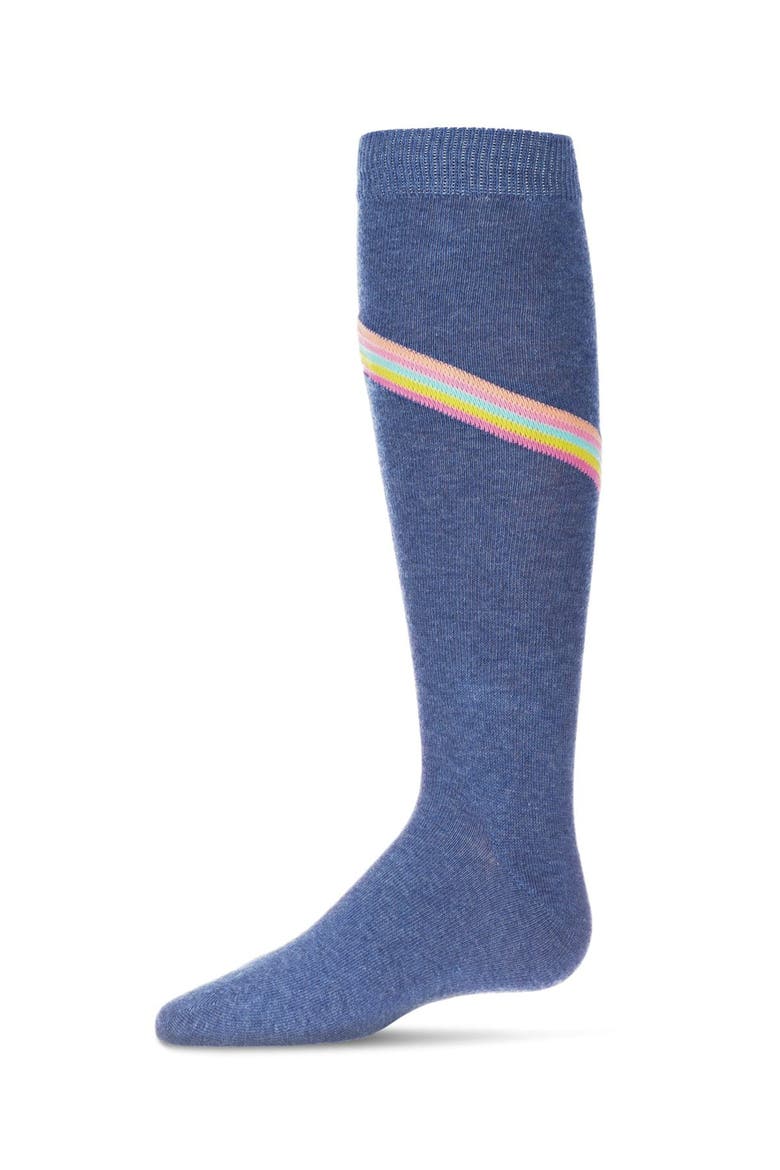 V Stripe Lurex Knee High Socks, Main, color, Light Denim