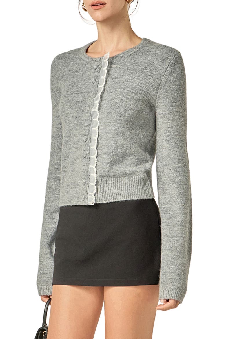 Scallop Trim Cardigan, Alternate, color, HEATHER GREY
