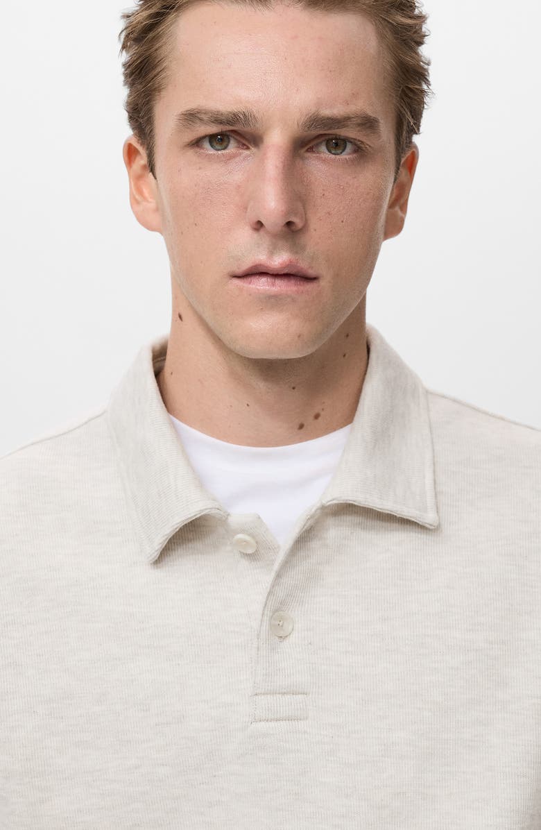 MANGO Ribbed Long Sleeve Polo, Alternate, color, Ecru