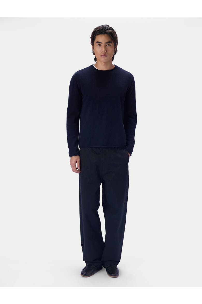 Cashmere Rolled-edge Crewneck Sweater, Alternate, color, navy blazer