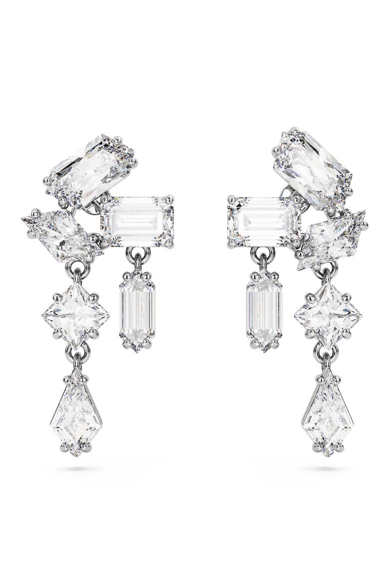 Mesmera Mixed Crystal Drop Earrings, Alternate, color, SILVER