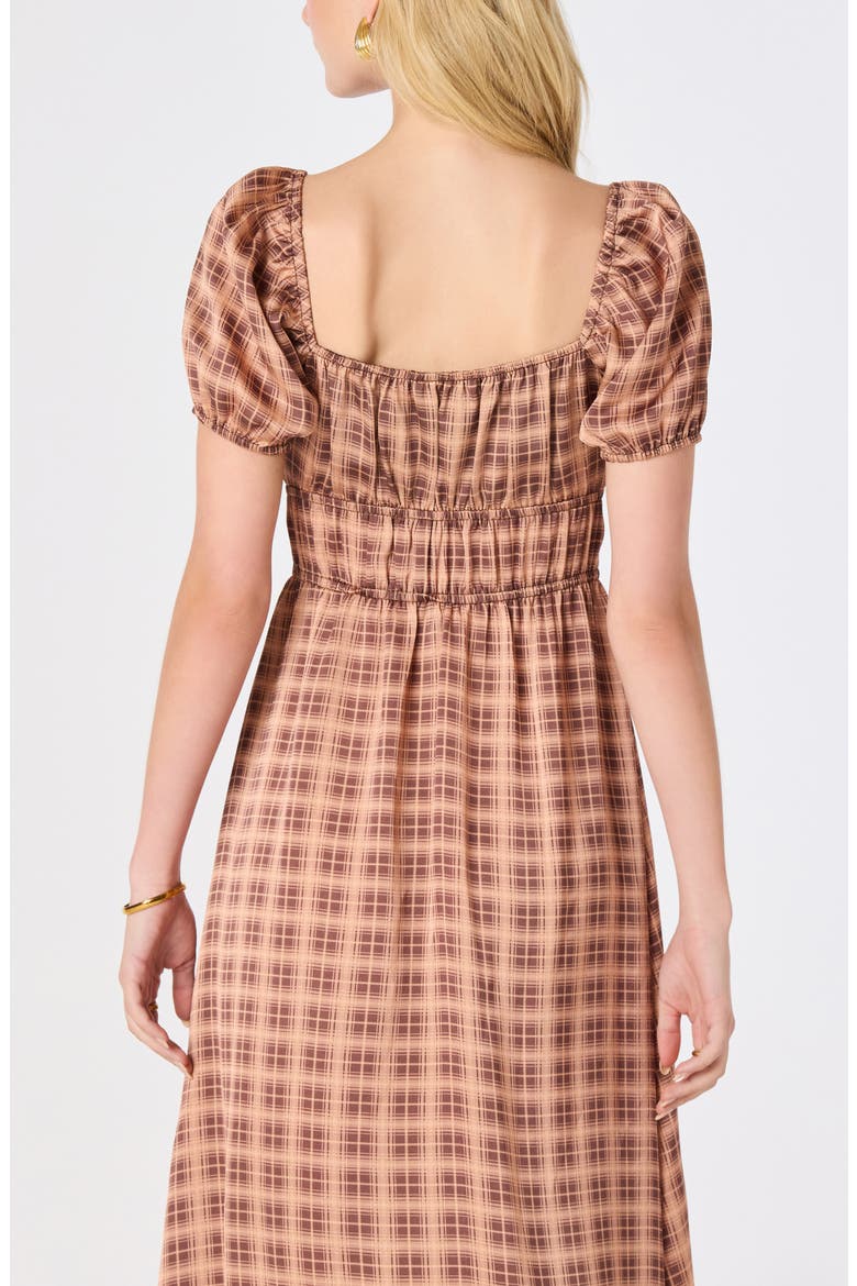 Nallely Puff Sleeve Midi Dress, Alternate, color, BROWN PLAID