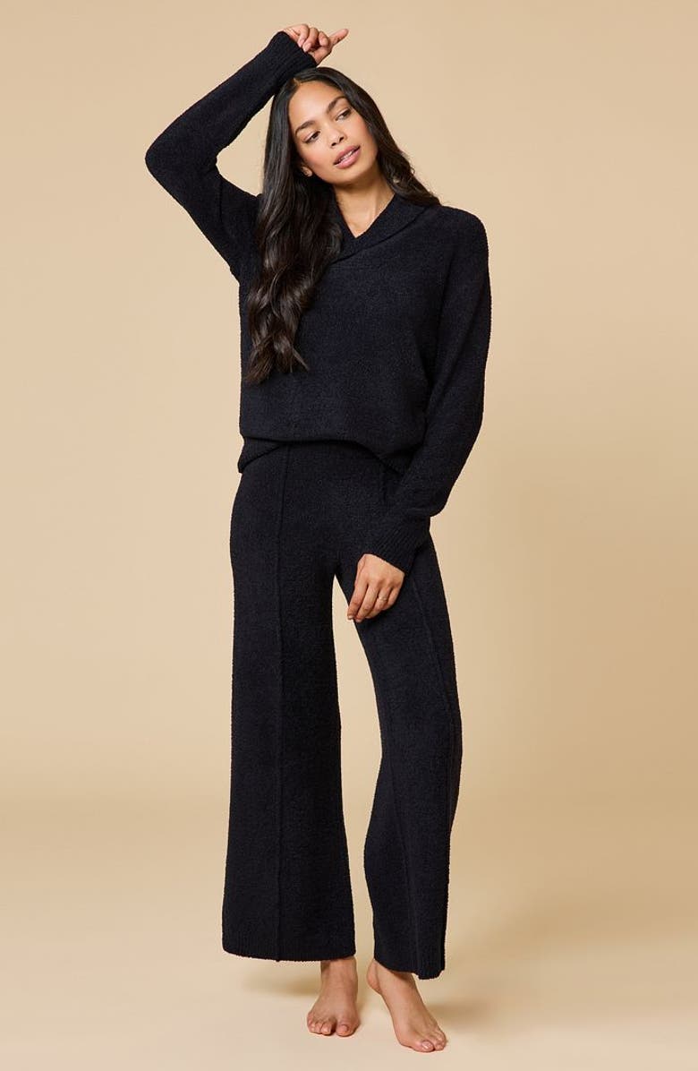 Softies Ultra-Marshmallow Shawl Collar with Pintuck Pant, Alternate, color, Black