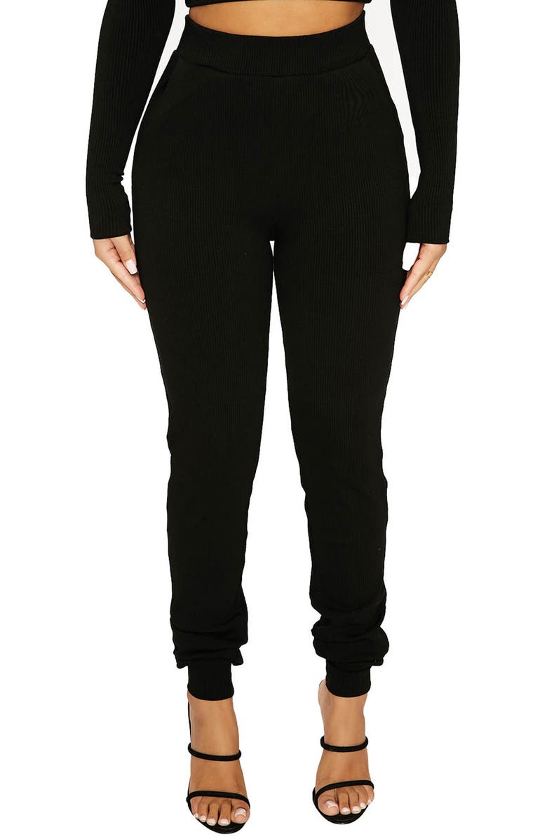 Naked Wardrobe Snatched High Waist Ribbed Joggers, Main, color, 