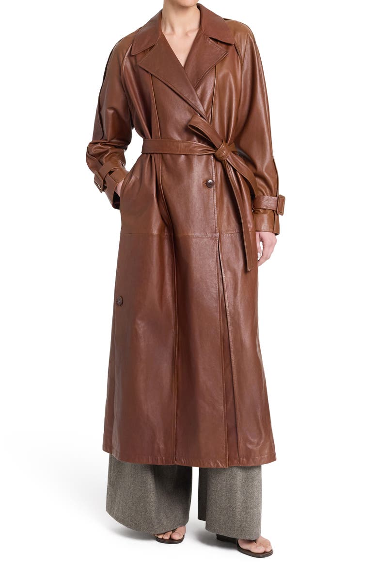 Unfinished Business Leather Trench Coat, Main, color, CIGAR