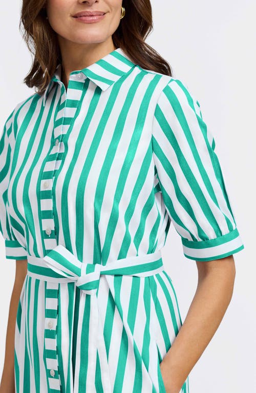 Foxcroft Esther Stripe Shirtdress In Kelly Green/white