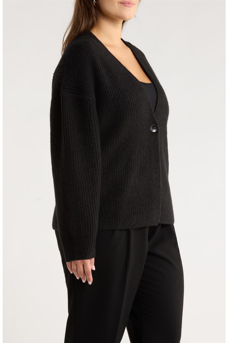One-Button V-Neck Rib Cardigan, Alternate, color, BLACK ROCK