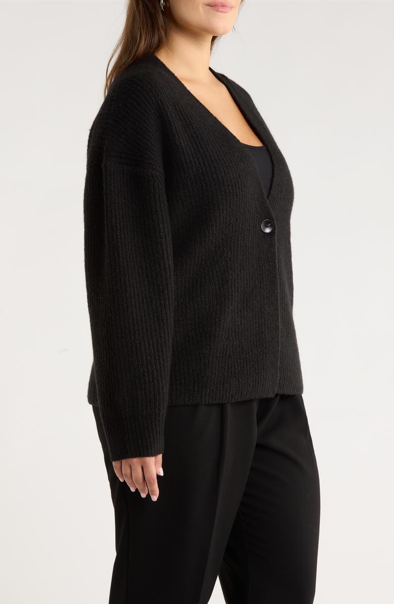Nordstrom One-Button V-Neck Rib Cardigan, Alternate, color, Black Rock