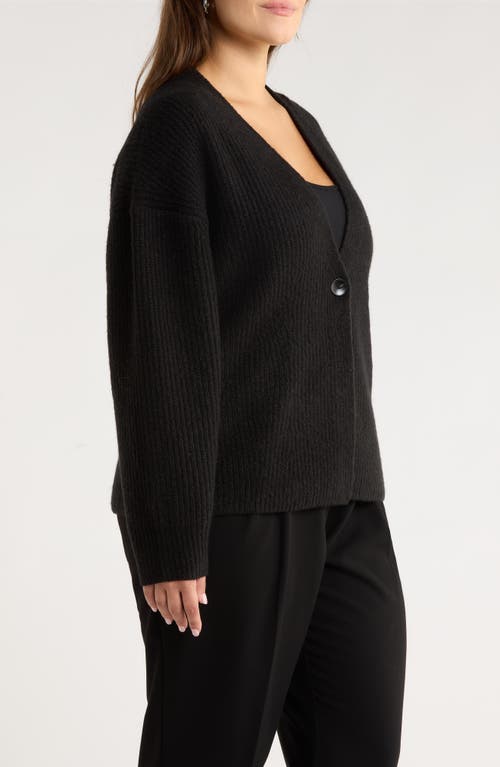 Nordstrom One-button V-neck Rib Cardigan In Black