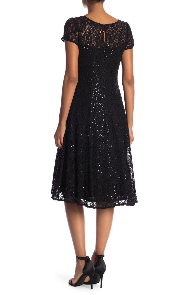 Sequin Lace Midi Dress, Alternate, color, BLK