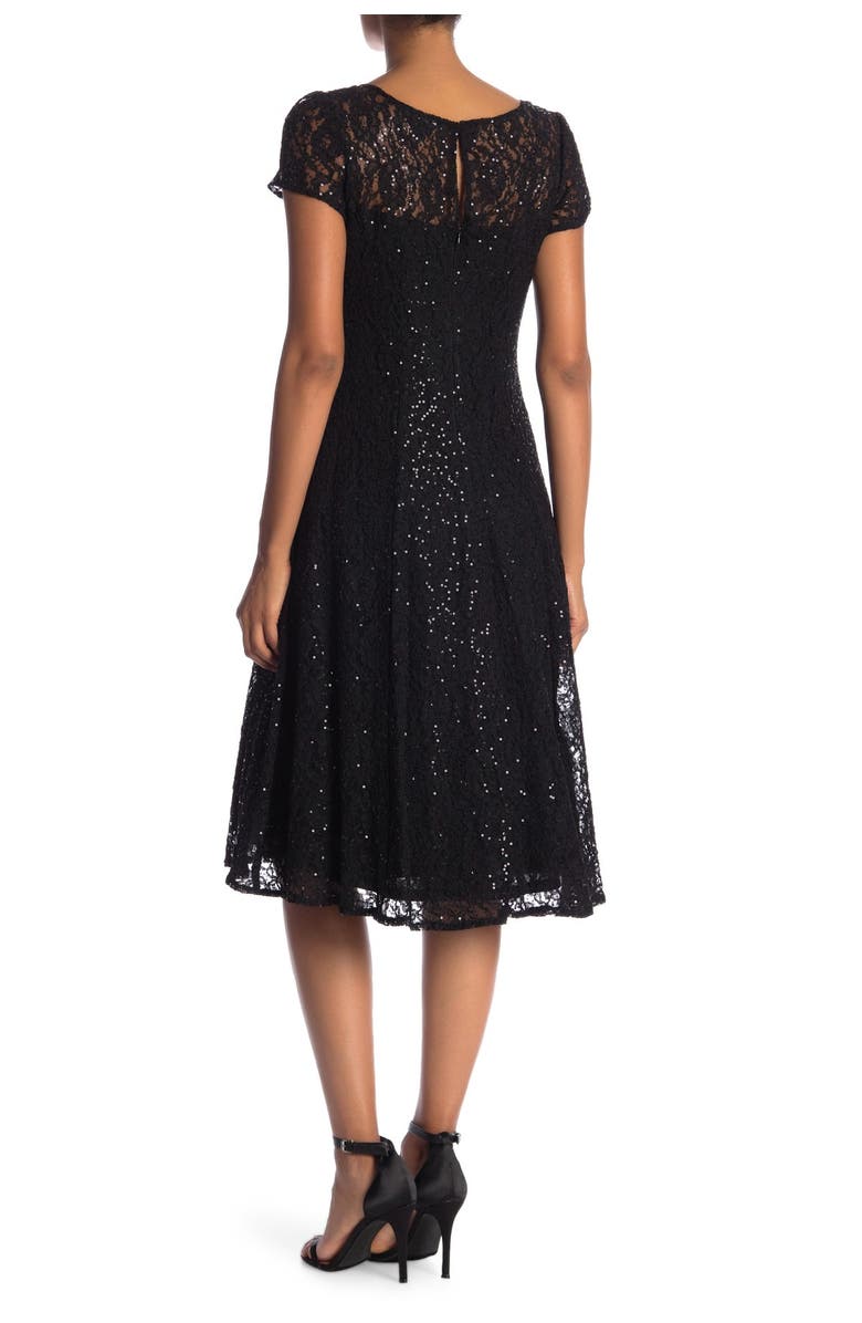 SL FASHIONS Sequin Lace Midi Dress, Alternate, color, Blk