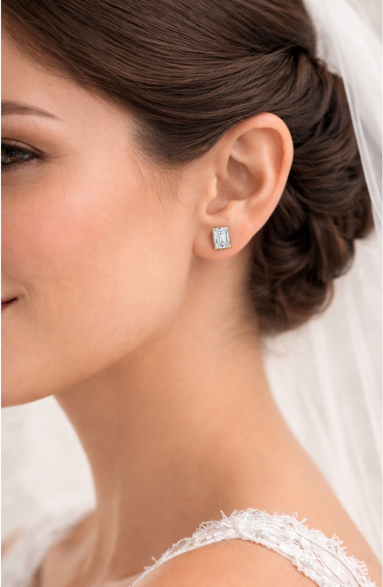 DLORIA Valentina Moissanite 1 ct. Emerald Cut Stud Earrings in Gold Vermeil, Alternate, color, Gold