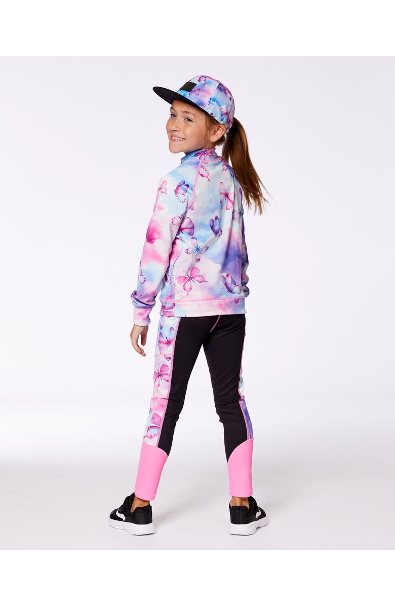 Deux par Deux Girl's Colorblock Athletic Leggings Black And Multicolored Butterflies, Alternate, color, Black And Multicolored