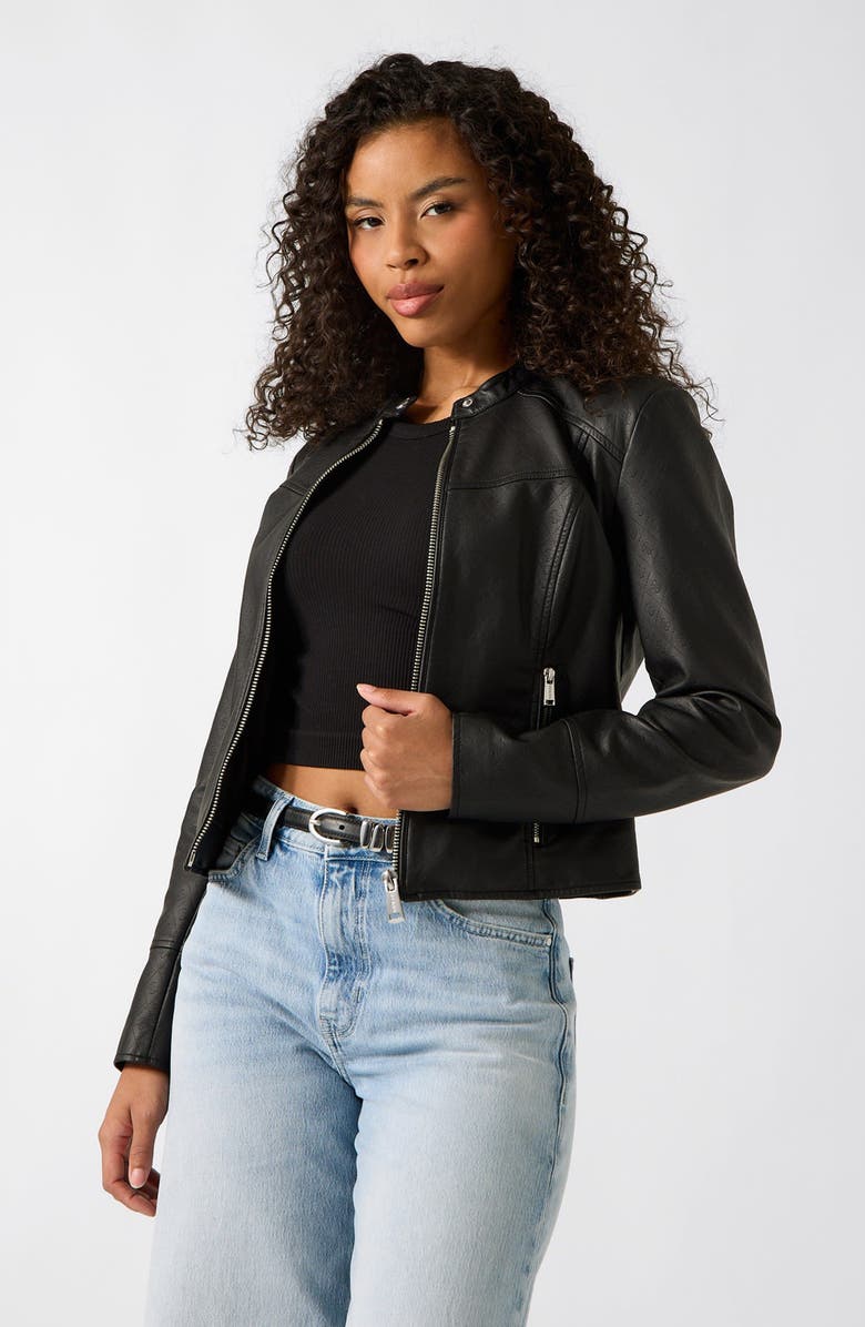 GUESS Anita Logo Faux Leather Jacket, Alternate, color, Embossed Black